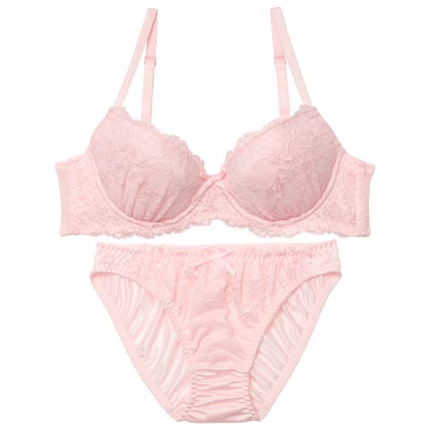 10/3新作!ガーリーピュアレースブラジャー&フルバックショーツ［激売れ］(ピンク-B65/ショーツM)
