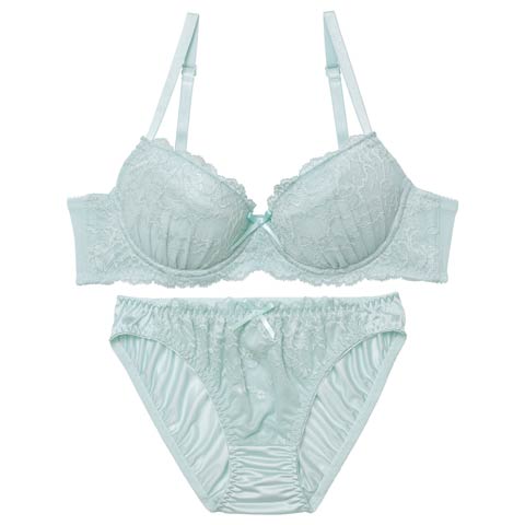 10/3新作!ガーリーピュアレースブラジャー&フルバックショーツ［激売れ］(ミント-B65/ショーツM)