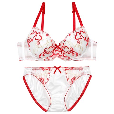 1/14新作!レトロガーリーハートブラジャー＆フルバックショーツ［激売れ］(オフホワイト-B65/ショーツM)