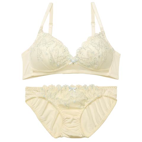 【ノンワイヤー】ドリーミングバタフライアーチブラジャー&フルバックショーツ［激売れ］(アイボリー-S)