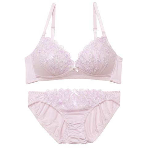 【ノンワイヤー】ドリーミングバタフライアーチブラジャー&フルバックショーツ［激売れ］(パープル-S)