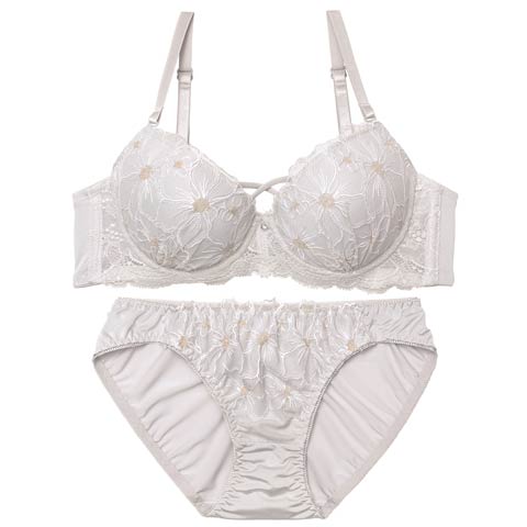 フェミニンブルームクロスブラジャー&フルバックショーツ［激売れ］(グレー-A65/ショーツM)