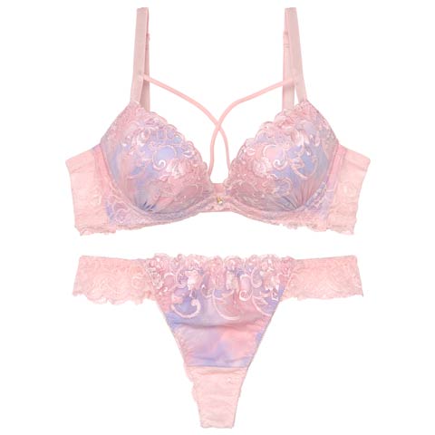 マーブルクロスアイビーブラジャー&バック透けTバックショーツ［大人気］(ピンク-A70/ショーツM)