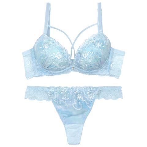 マーブルクロスアイビーブラジャー&バック透けTバックショーツ［大人気］(サックス-A70/ショーツM)