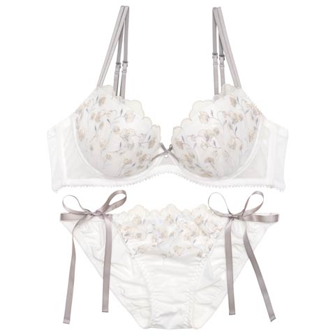 [3way]フェミニンミューズフラワーブラジャー&フルバックショーツ［大人気］［週末セール］(アイボリー-A70/ショーツM)