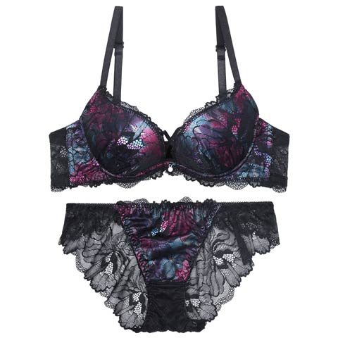 10/30再販!ルミナスシャドウブルームブラジャー&バック透けフルバックショーツ［激売れ］(ブラック-A65/ショーツM)