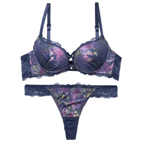 ルミナスシャドウブルームブラジャー&バック透けTバックショーツ［激売れ］(ネイビー-A65/ショーツM)