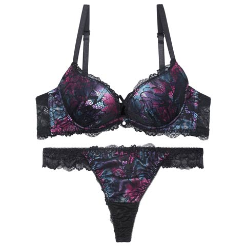 ルミナスシャドウブルームブラジャー&バック透けTバックショーツ［激売れ］(ブラック-A65/ショーツM)