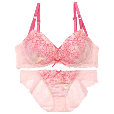 11/8再販!【三上悠亜着用】マーブルベルローズブラジャー&バック透けフルバックショーツ［激売れ］(ピンク-A65/ショーツM)