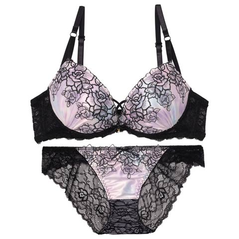 11/8再販!【三上悠亜着用】マーブルベルローズブラジャー&バック透けフルバックショーツ［激売れ］(ブラック-A65/ショーツM)