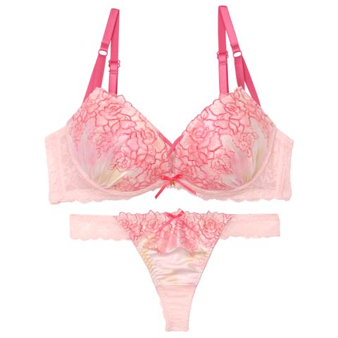 【三上悠亜着用】マーブルベルローズブラジャー&バック透けTバックショーツ［激売れ］(ピンク-A65/ショーツM)