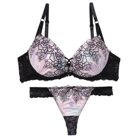 【三上悠亜着用】マーブルベルローズブラジャー&バック透けTバックショーツ［激売れ］(ブラック-A65/ショーツM)