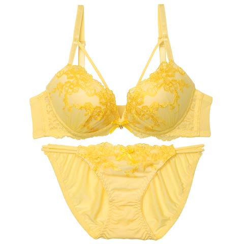 ラディアントフラワーレースブラジャー&フルバックショーツ［激売れ］［週替］[スーパーセール](イエロー-A65/ショーツM)