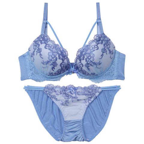ラディアントフラワーレースブラジャー&フルバックショーツ［激売れ］［週替］[スーパーセール](ブルー-A65/ショーツM)