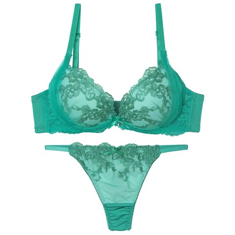 11/8再販!フレッシュシアーフラワーブラジャー&Tバックショーツ［激売れ］(グリーン-A65/ショーツM)