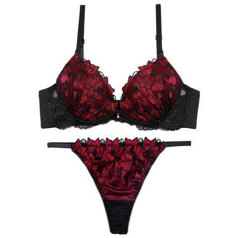 11/8再販!グラマーブロッサムエンブロイダリーブラジャー&Tバックショーツ［激売れ］(レッド-A65/ショーツM)