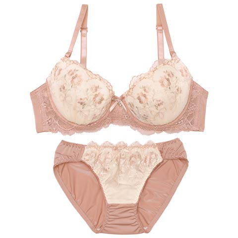 11/8再販!フェミニンダスティブーケブラジャー&フルバックショーツ［激売れ］(ピンク-A65/ショーツM)