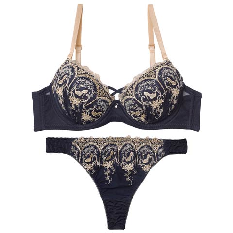 11/1再販!エレガントプリンセスヒールブラジャー&Tバックショーツ［激売れ］(ネイビー-A65/ショーツM)