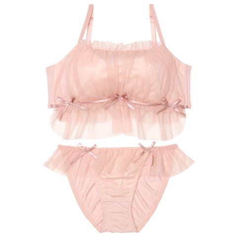 ガーリーチュールプリマ育乳脇高ブラジャー&フルバックショーツ［大人気］(ピンク-A70/ショーツM)