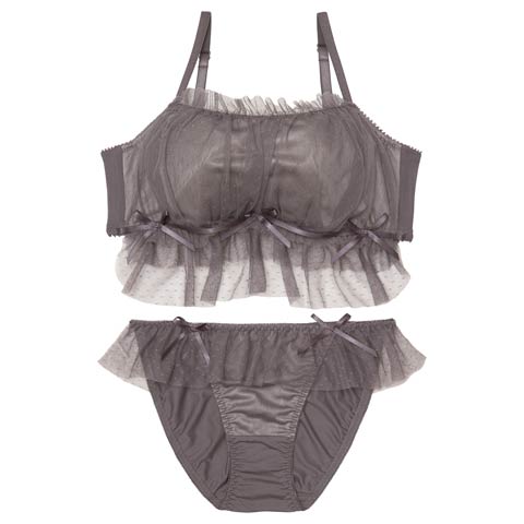 ガーリーチュールプリマ育乳脇高ブラジャー&フルバックショーツ［大人気］(チャコール-A70/ショーツM)