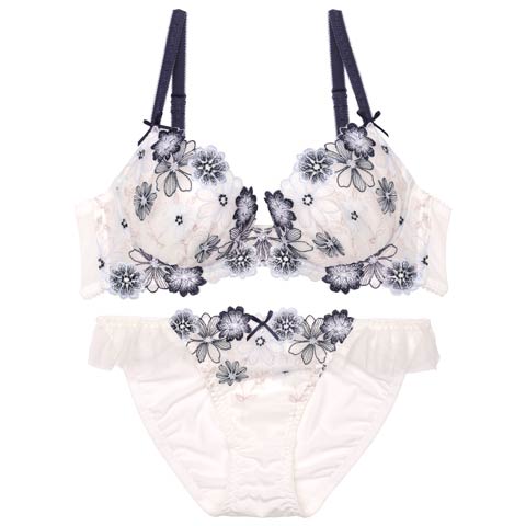 10/30再販!ブルーミングフリルチュールブラジャー&フルバックショーツ［大人気］(オフホワイト-B65/ショーツM)