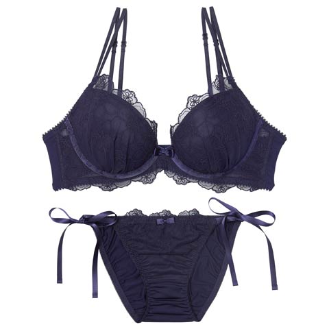 [3way]フェミニンシアーフルールブラジャー&フルバックショーツ［大人気］(ネイビー-A70/ショーツM)