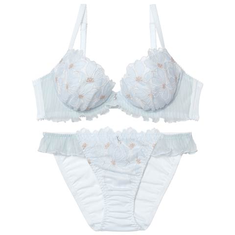 ユーフォリアフラワープリーツブラジャー&フルバックショーツ［大人気］［12H限定］(サックス-B65/ショーツM)