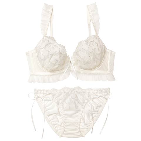 11/14新作!エンジェルフェザーフリルブラジャー&フルバックショーツ［大人気］(アイボリー-A70/ショーツM)