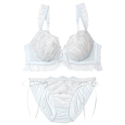 11/14新作!エンジェルフェザーフリルブラジャー&フルバックショーツ［大人気］(サックス-A70/ショーツM)