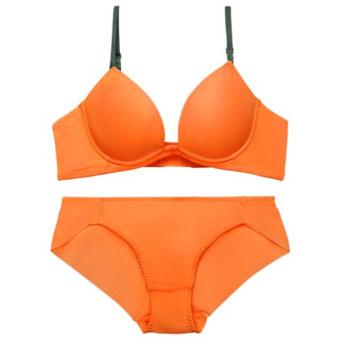 【EFサイズ】シンプルカットシームレス育乳脇高ブラジャー&フルバックショーツ［大人気］(オレンジ-E65/ショーツM)