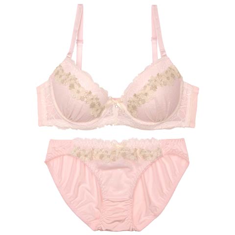 フルーロンプリティーレースブラジャー&フルバックショーツ［激売れ］(ピンク-A65/ショーツM)