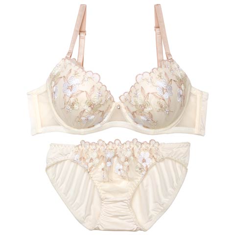ナチュラルフラワースカラップブラジャー&フルバックショーツ［激売れ］(アイボリー-A65/ショーツM)