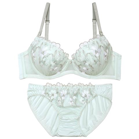 ナチュラルフラワースカラップブラジャー&フルバックショーツ［激売れ］(ミント-A65/ショーツM)