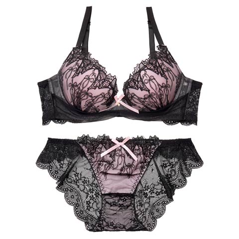 4/27新作!ノクターンリボンレース育乳脇高ブラジャー&バック透けフルバックショーツ［激売れ］(ピンク-A65/ショーツM)