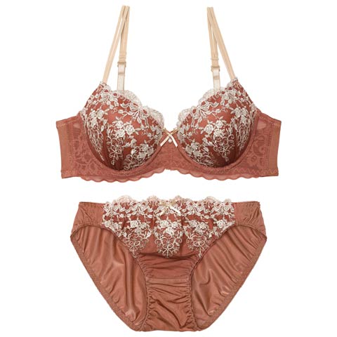 2/27新作!ソレイユリボン エンブロイダリーブラジャー&フルバックショーツ［激売れ］(テラコッタ-A65/ショーツM)