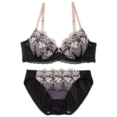 2/27新作!ソレイユリボン エンブロイダリーブラジャー&フルバックショーツ［激売れ］(ブラック-A65/ショーツM)