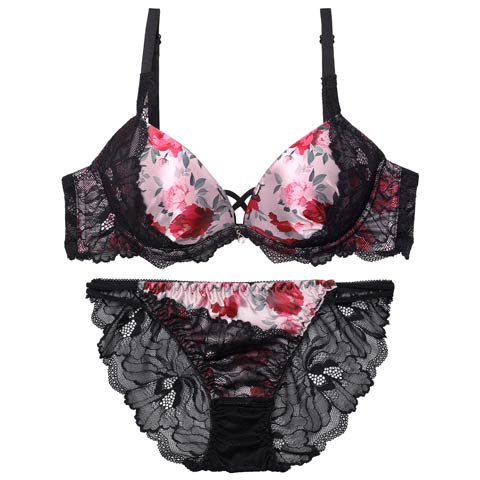 4/10新作!【EFサイズ】ビビッドブルームレーシィブラジャー&バック透けフルバックショーツ［大人気］［L］(ピンク-E65/ショーツM)