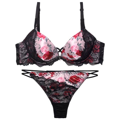 4/10新作!ビビッドブルームレーシィブラジャー&バック透けTバックショーツ［激売れ］(ピンク-A65/ショーツM)