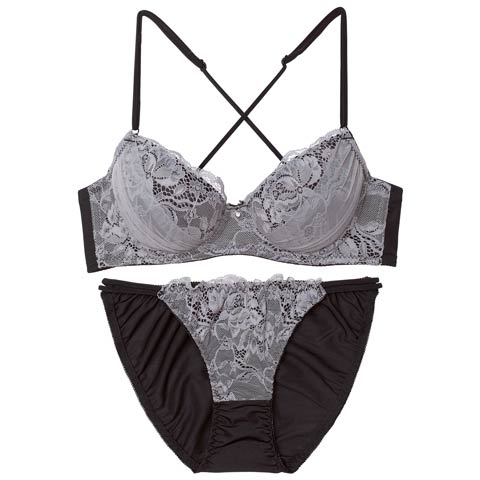 3/25新作!ミステリアスバッククロスコードブラジャー&フルバックショーツ［激売れ］(グレー-A65/ショーツM)
