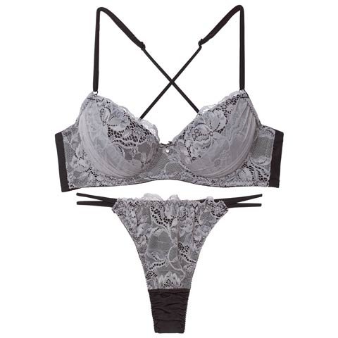 3/25新作!ミステリアスバッククロスコードブラジャー&Tバックショーツ［激売れ］(グレー-A65/ショーツM)