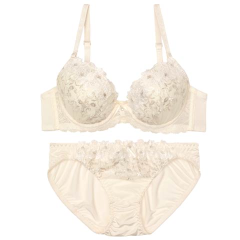 10/2再販!【EFサイズ】ダズリンペールフラワーブラジャー&フルバックショーツ［大人気］(アイボリー-E65/ショーツM)