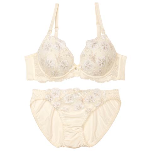 【EFサイズ】パステルメルティブロッサムブブラジャー&フルバックショーツ［大人気］(アイボリー-E65/ショーツM)