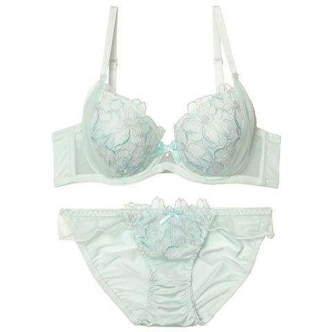 【EFサイズ】ルミナスチュールブロッサムブラジャー&フルバックショーツ［大人気］(ミント-E65/ショーツM)