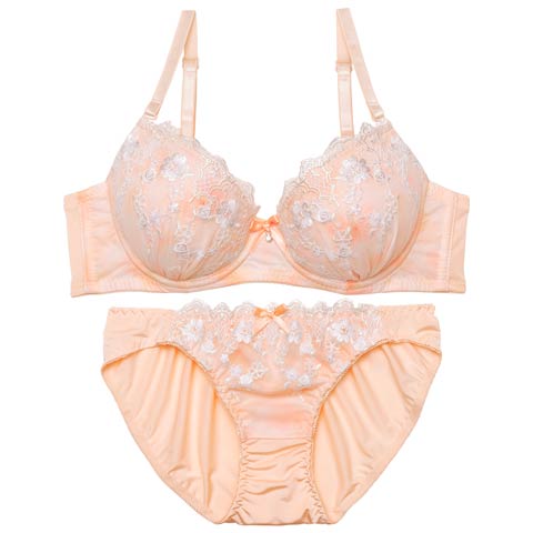 12/3新作!マーブルシャイニーフラワーブラジャー&フルバックショーツ［激売れ］(オレンジ-A65/ショーツM)