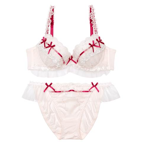 2/16新作!ホイップリボンフリルブラジャー&フルバックショーツ［大人気］(レッド-A70/ショーツM)