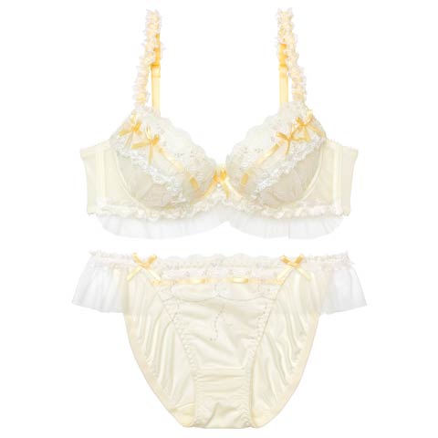 2/16新作!ホイップリボンフリルブラジャー&フルバックショーツ［大人気］(イエロー-A70/ショーツM)