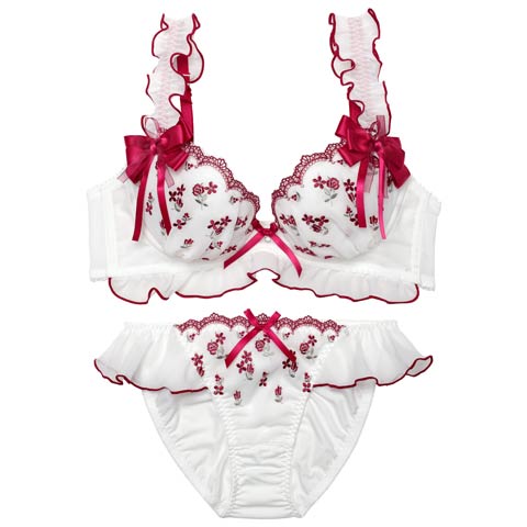 3/16新作!ロマンティックローズガーリーブラジャー&フルバックショーツ［大人気］(レッド-A70/ショーツM)