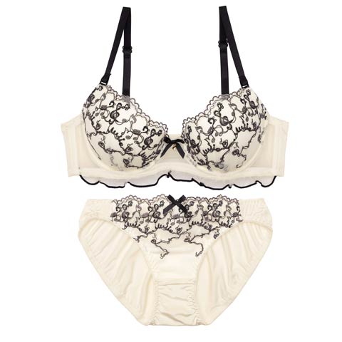 3/20新作!スウィートメロディエンブロイダリーブラジャー&フルバックショーツ［激売れ］(アイボリー-A65/ショーツM)