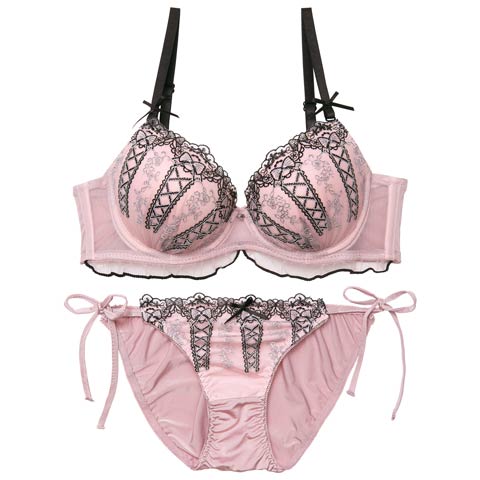 12/12新作!【かとゆり着用】ドリーミーリボンレースアップブラジャー&サイド紐フルバックショーツ［激売れ］(ピンク-A65/ショーツM)