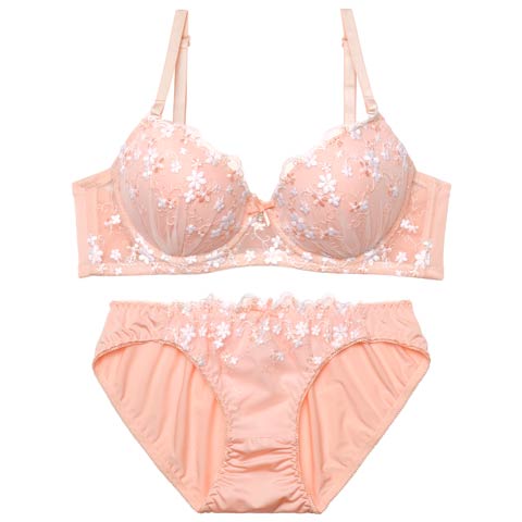 2/13新作!フェミニンプチフラワーブラジャー&フルバックショーツ［激売れ］(オレンジ-A65/ショーツM)